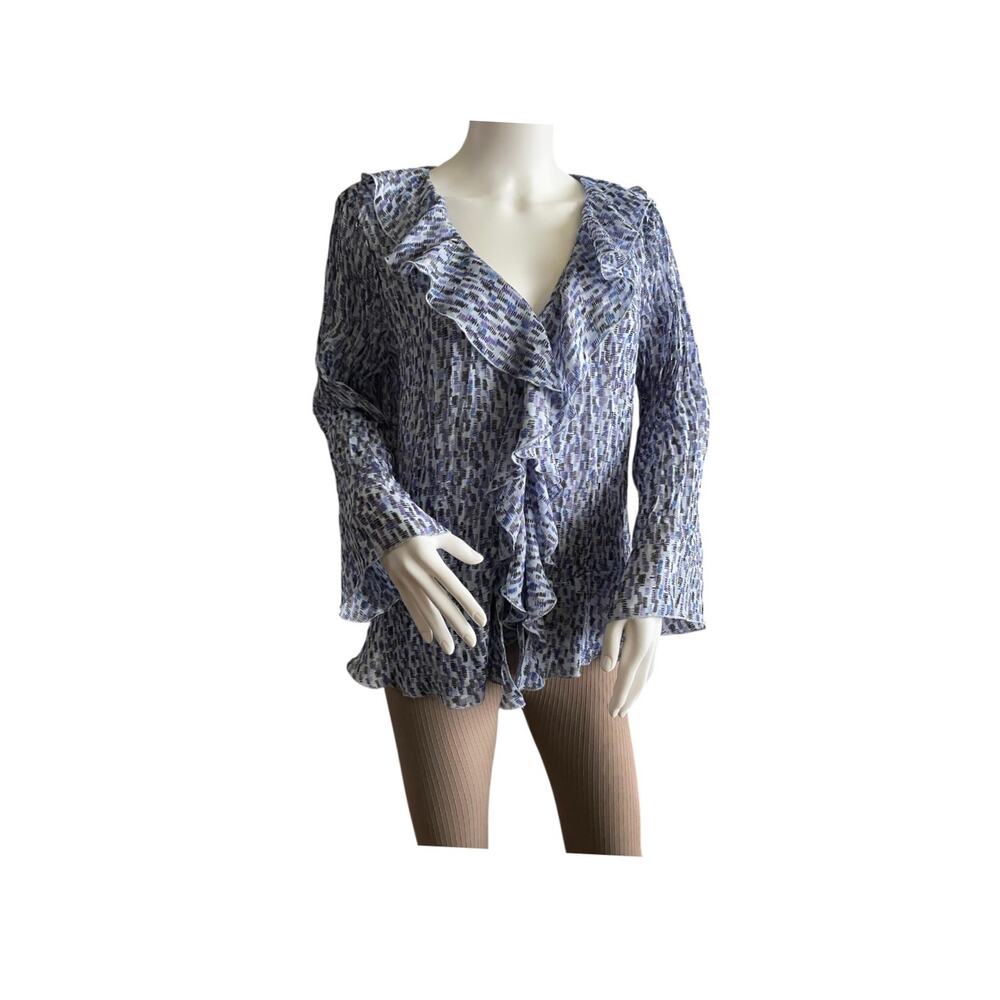 Bethany Woman Large Purple & Blue Shirt Sheer Long Sleeve V Neck